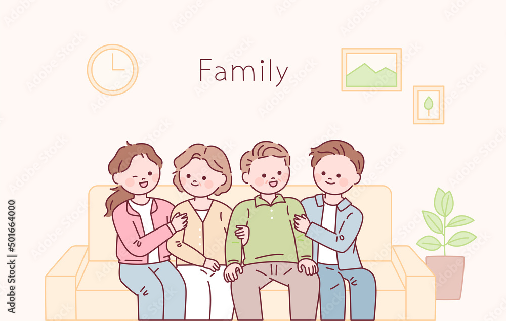 Mature child and elderly parent sitting together on sofa, looking at each other and smiling happily. flat design style vector illustration. Mature child and elderly parent sitting together on sofa, looking at each other and smiling happily. flat design style vector illustration.