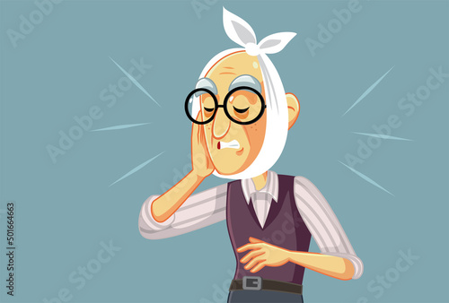 Senior Man Suffering from Toothache Vector Cartoon Illustration 