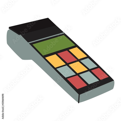 Cash register with touch screen. Terminal for card reading and issuance of a purchase receipt. Shopping   Contactless payment online and financial concept. Flat style in vector illustration. Isolated