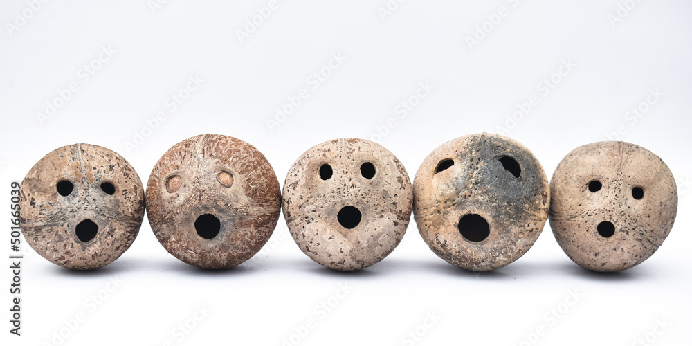 coconut shell emoticons with various emotions, Different mood concept. coconut shell emoticons with various emotions, Different mood concept.