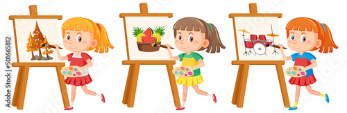 Cute girl painting on canvas