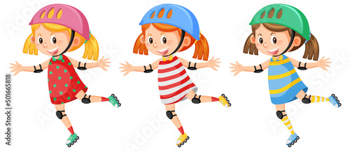 Girls on inline skates cartoon