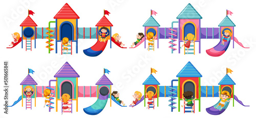 A children playground slide set on white background