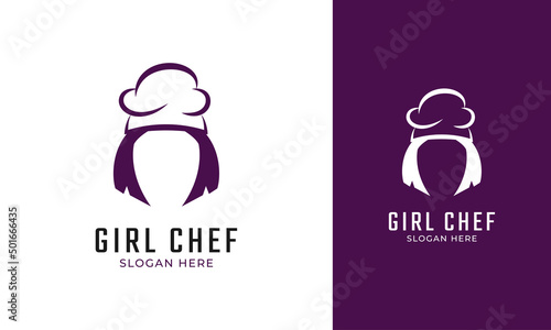 Girl chef logo with hat and short hair for restaurant identity