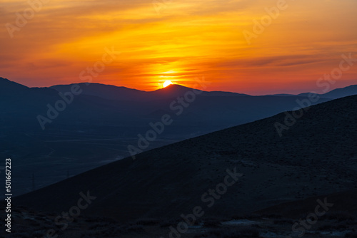 View of the mountain range at sunset