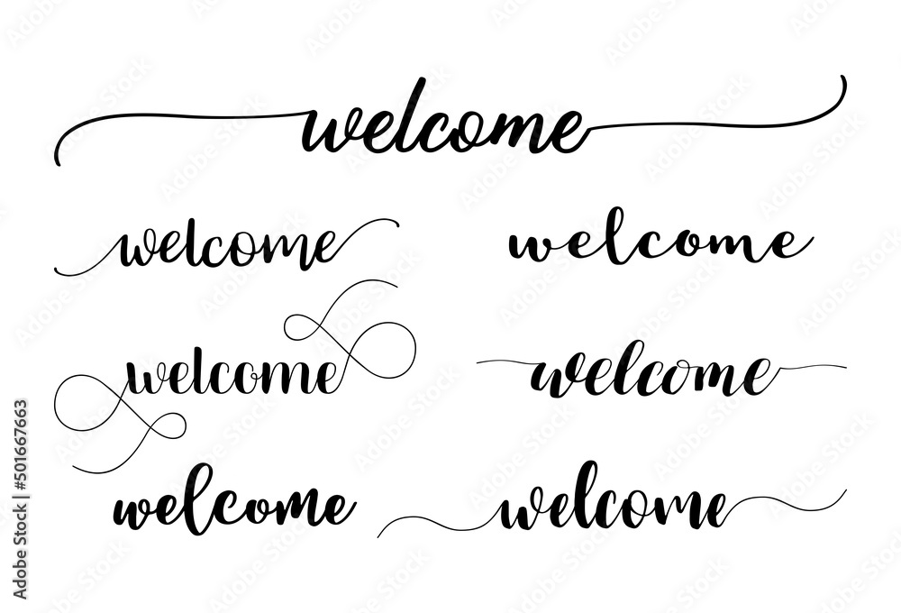 Welcome, set of lettering text isolated.