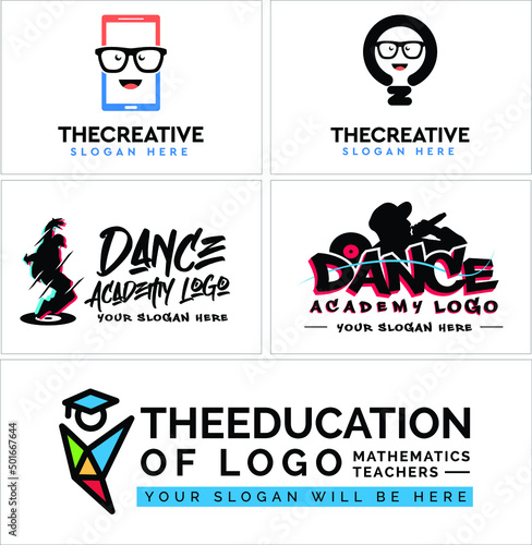 Geeks  music dance and education logo illustrations vector. Isolated on white background 
