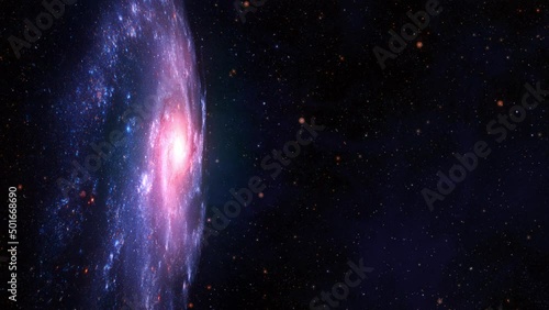 The galaxy slowly rotates against the background of starry space. Substrate for title or credits.