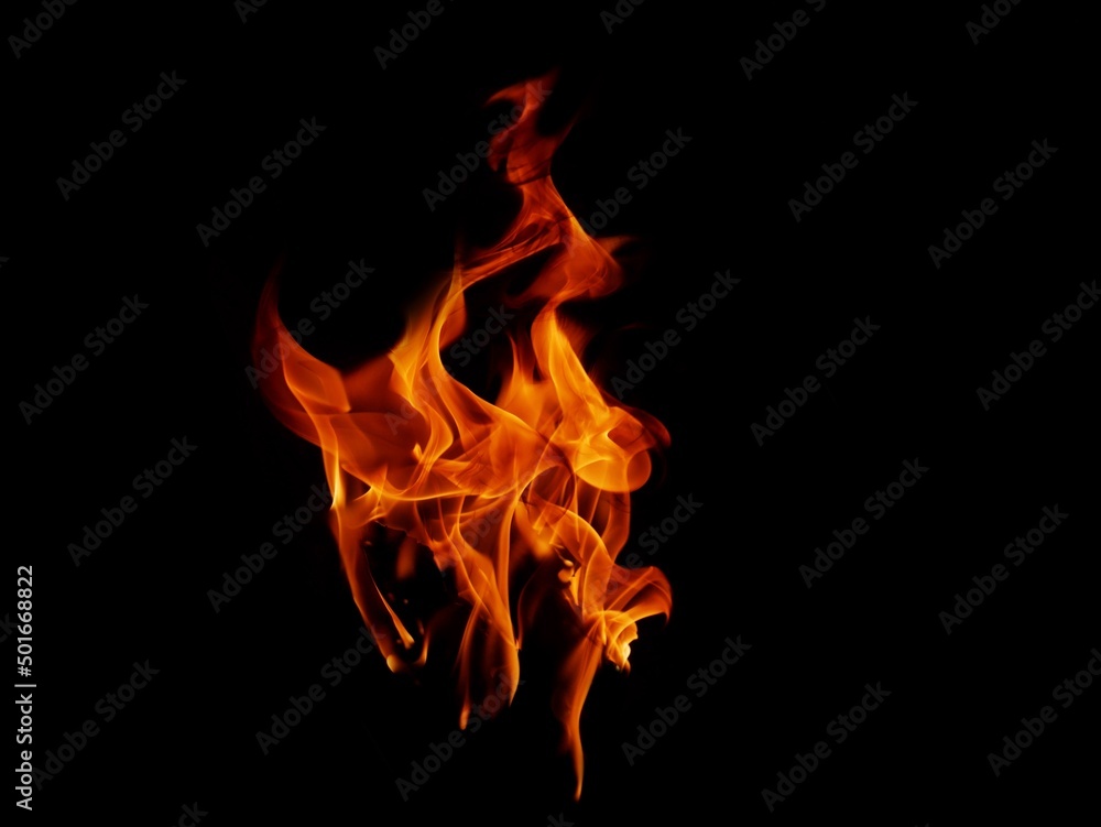 Fototapeta premium Flame Flame Texture For Strange Shape Fire Background Flame meat that is burned from the stove or from cooking. danger feeling abstract black background Suitable for banners or advertisements.