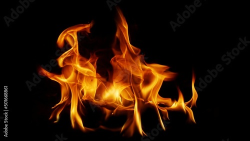 Flame Flame Texture For Strange Shape Fire Background Flame meat that is burned from the stove or from cooking. danger feeling abstract black background Suitable for banners or advertisements.