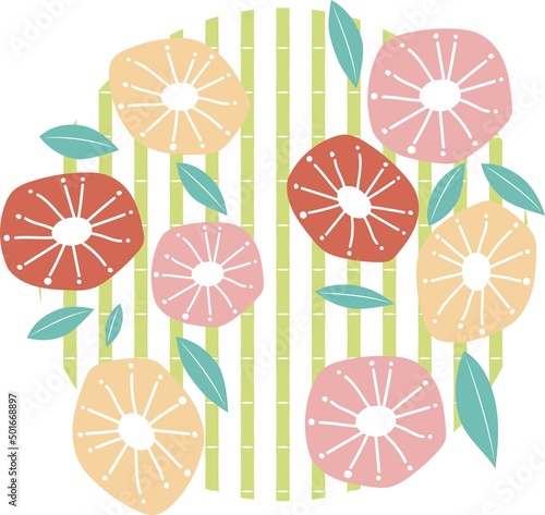 北欧風の花柄で飾った円形のイラスト
