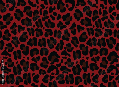  Leopard print vector seamless pattern on red background  chic fashion design.