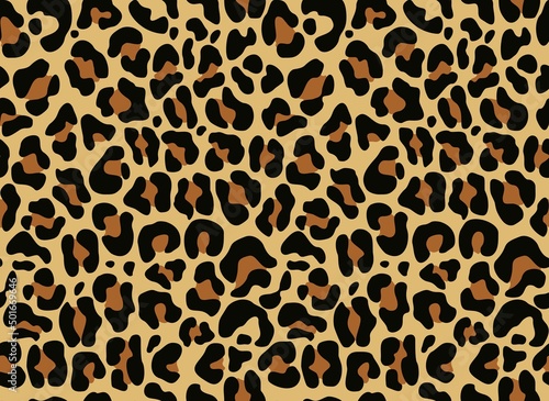 leopard print seamless trendy pattern on a yellow background, vector texture for printing clothes, fabrics.