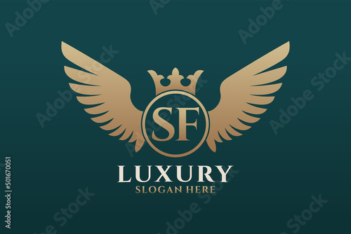 Luxury royal wing Letter SF crest Gold color Logo vector, Victory logo, crest logo, wing logo, vector logo template.