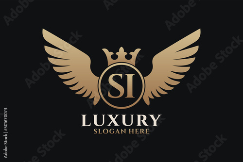 Luxury royal wing Letter SI crest Gold color Logo vector, Victory logo, crest logo, wing logo, vector logo template.