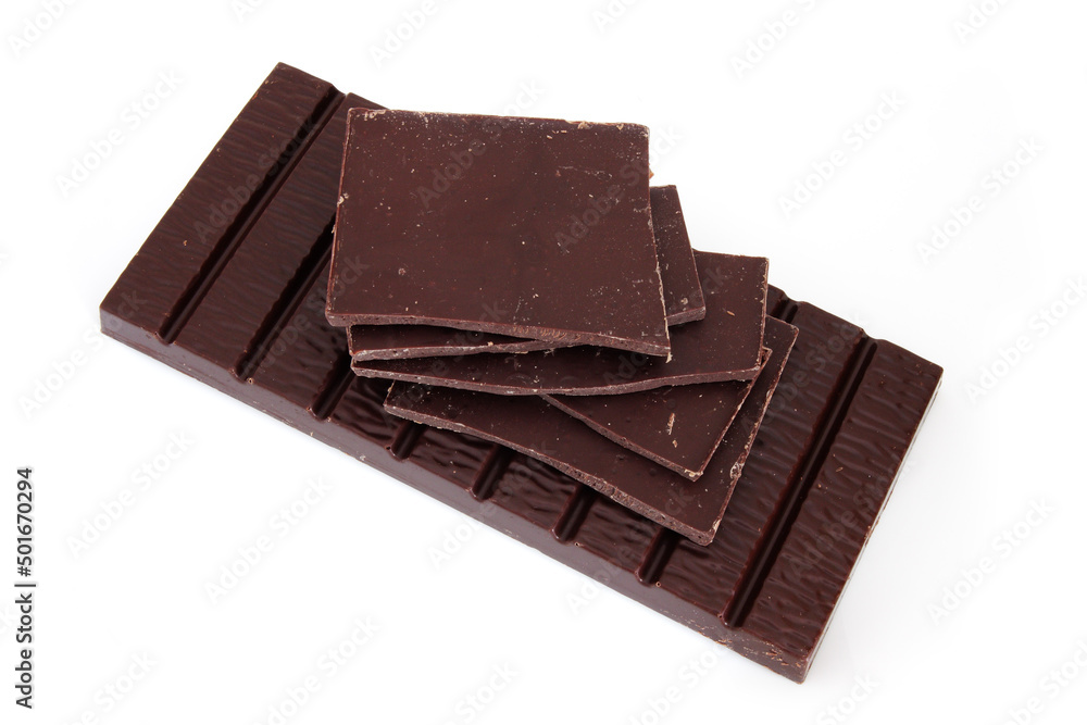 chocolate pieces on white background chocolate pieces on white background