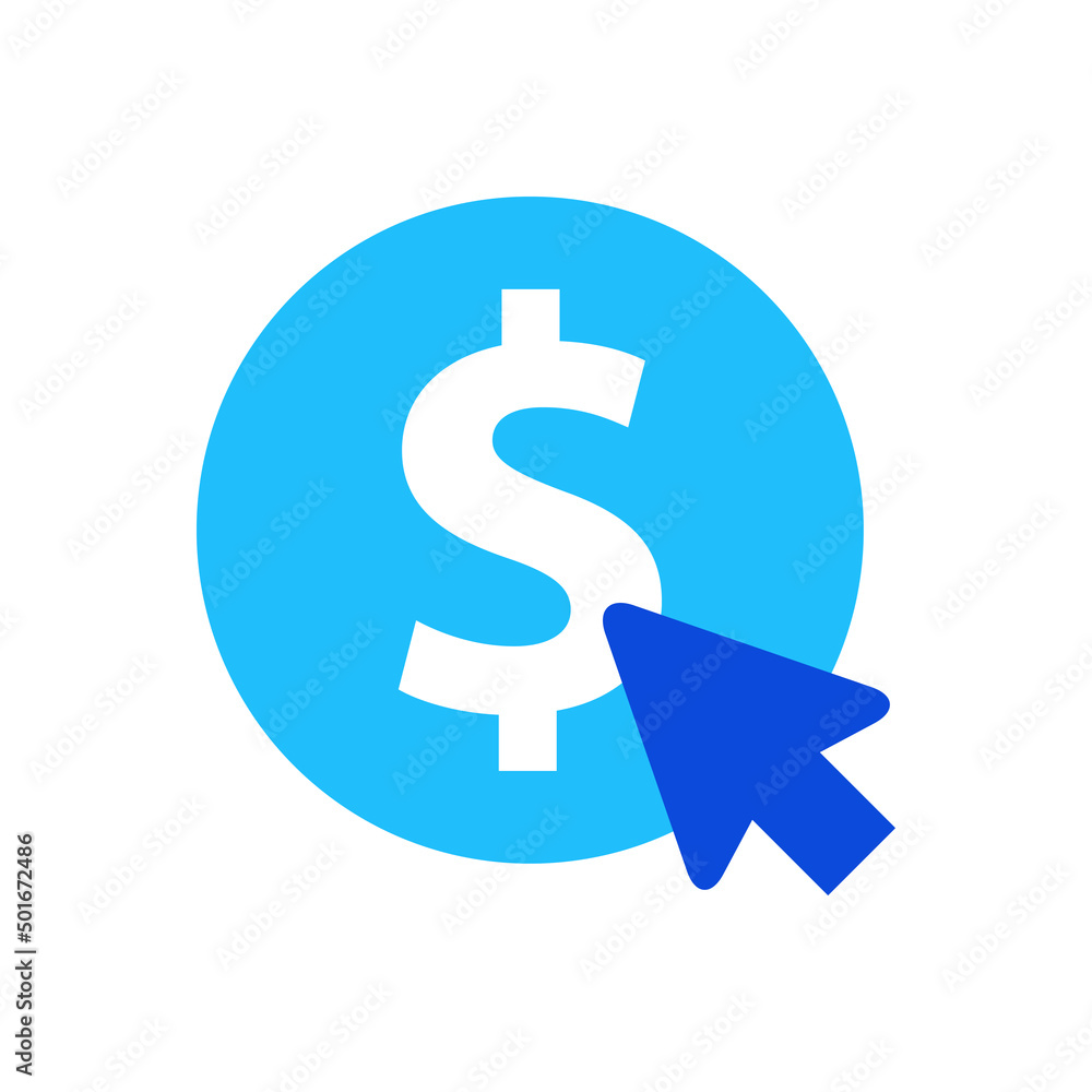 Pay per click icon vector graphic illustration in blue Pay per click icon vector graphic illustration in blue