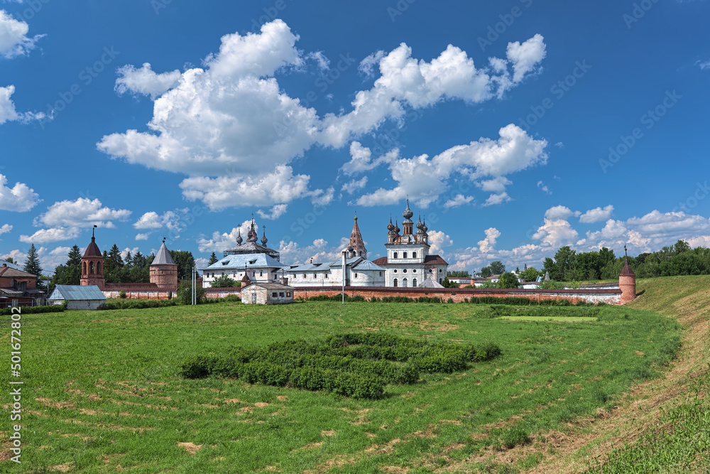 Yuryev-Polsky, Russia. Archangel Michael Monastery inside the earth ramparts of the former town's kremlin. The town was founded in 1152. The monastery was founded in the 13th century. Yuryev-Polsky, Russia. Archangel Michael Monastery inside the earth ramparts of the former town's kremlin. The town was founded in 1152. The monastery was founded in the 13th century.