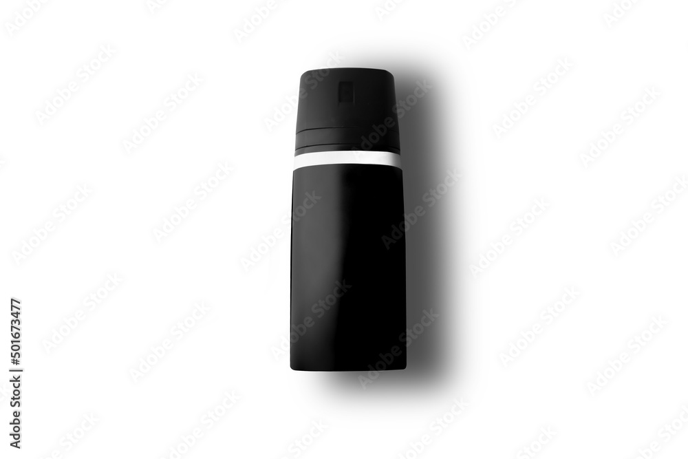 Deodorant, antiperspirant cylindryc can black mockup isolated on white background, spray, bottle. 3d rendering. Deodorant, antiperspirant cylindryc can black mockup isolated on white background, spray, bottle. 3d rendering.