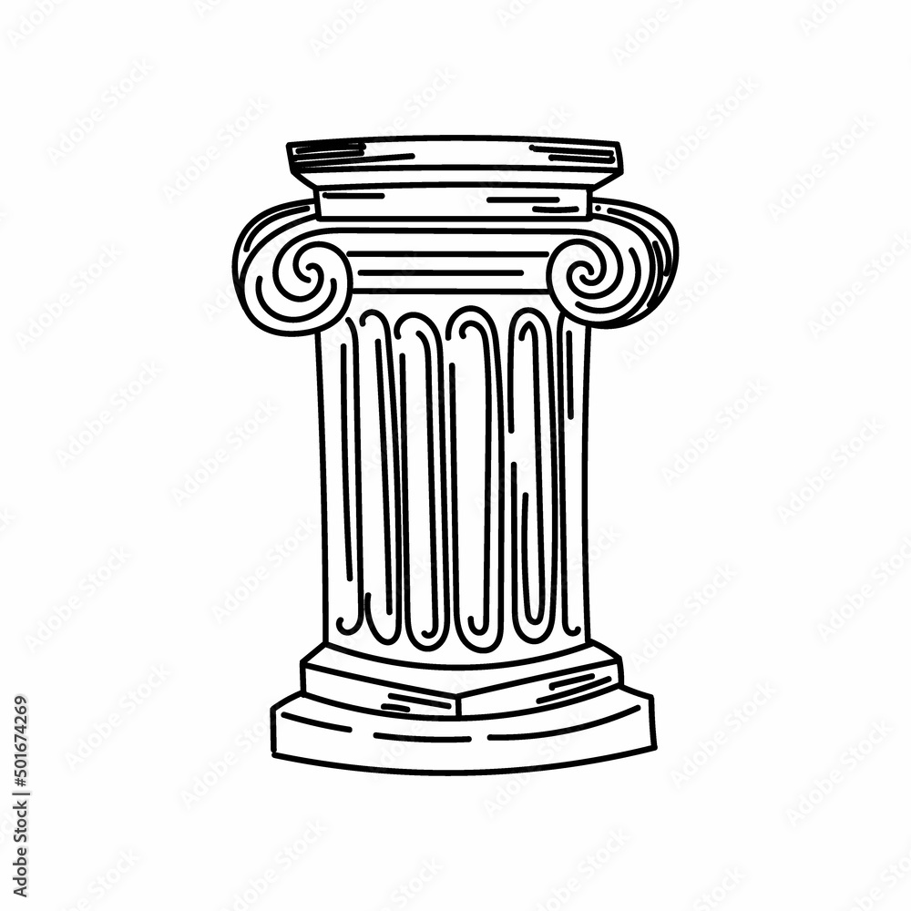 Greek column, hand-drawn sketch style doodle. Ancient Greece. Ionic column. Vector simple illustration. Greek column, hand-drawn sketch style doodle. Ancient Greece. Ionic column. Vector simple illustration.
