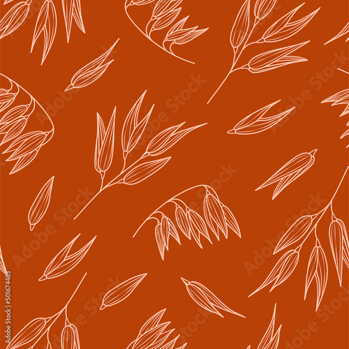 Oats seamless pattern. Elements in the graphic style label, card, menu, packaging. Vector hand drawn background. 