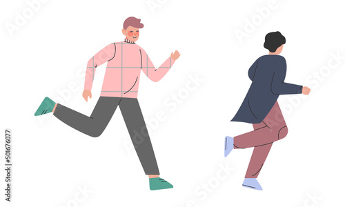Man Character Running in a Hurry and Hasten Somewhere Vector Set