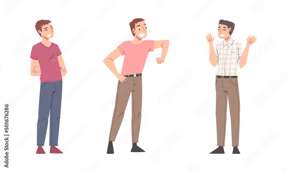 Fototapeta premium Happy Male Character Smiling with Joy and Excitement Vector Set