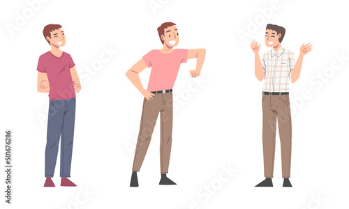 Happy Male Character Smiling with Joy and Excitement Vector Set