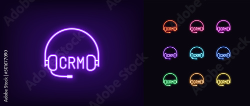 Outline neon CRM icon. Glowing neon sign, Customer relationship management, CRM app pictogram
