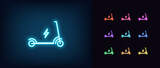 Outline neon kick scooter icon. Glowing neon Electric scooter silhouette, eco vehicle pictogram
