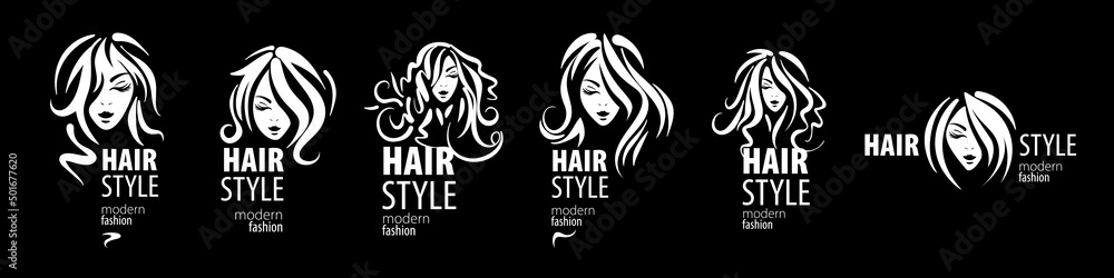 A set of vector illustrations of a womans hairstyle on a black background A set of vector illustrations of a womans hairstyle on a black background