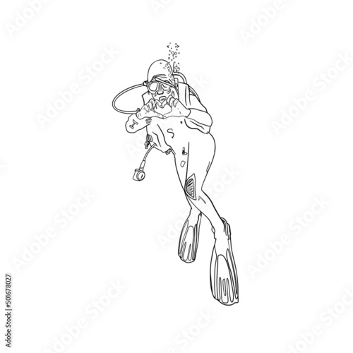 Vector Isolated drawing diver isolated on white background. Diving logo, blank for designers, icon