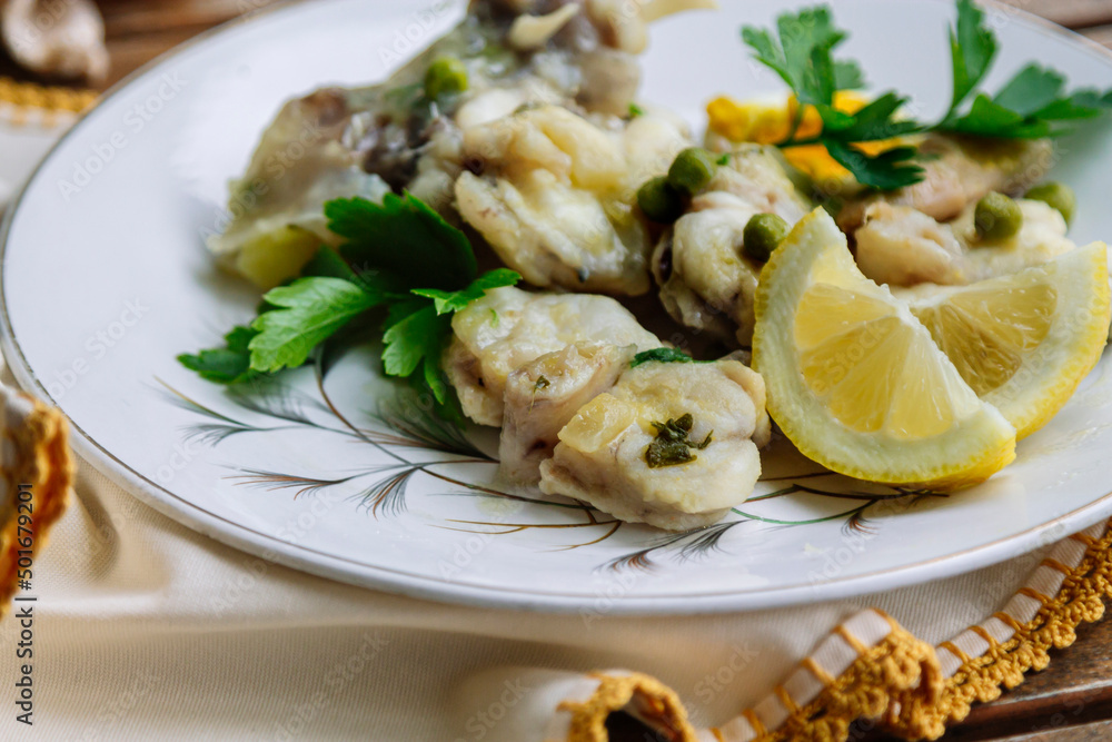 hake or monkfish, fresh fish in green sauce hake or monkfish, fresh fish in green sauce
