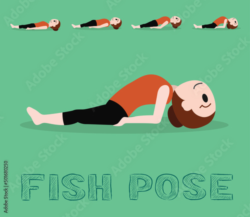 Yoga Tutorial Fish Pose Cute Cartoon Vector Illustration