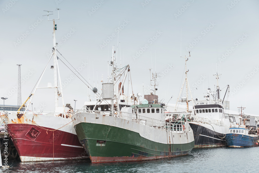Fishing boats moored in Icelandic port