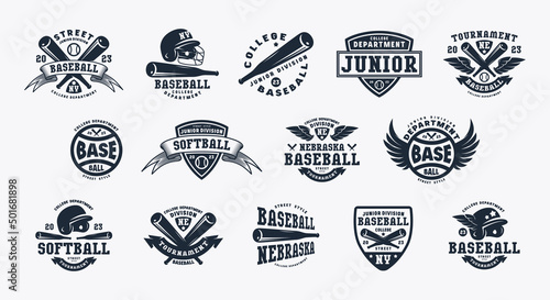 Badges set of softball and baseball tournament
