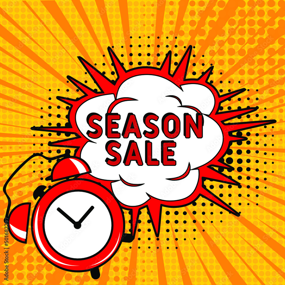 Comic book explosion with text Season sale, vector illustration. Season sale in comic pop art style. Comic advertising concept with Special offer wording. Modern Web Banner Element Comic book explosion with text Season sale, vector illustration. Season sale in comic pop art style. Comic advertising concept with Special offer wording. Modern Web Banner Element