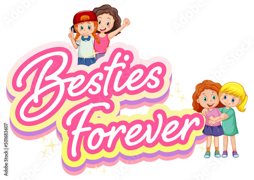 Bestie forever logo with kids in cartoon style