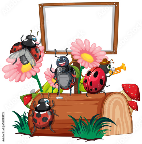 Sign board with ladybug on white background