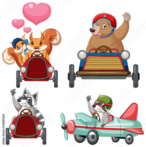 Many animals riding car and plane