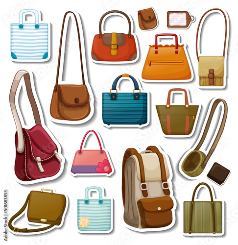 Sticker set of different bags and accessories