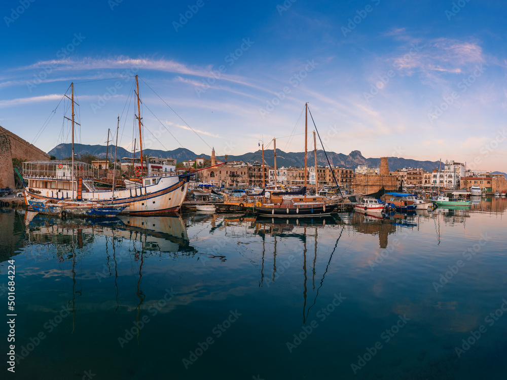 Panorama of Kyrenia harbour. Kyrenia (Girne), Cyprus