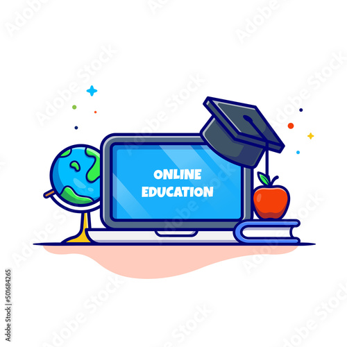 Online Education Cartoon Vector Icon Illustration. Education Technology Icon Concept Isolated Premium Vector. Flat Cartoon Style