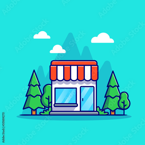 Shop Building Cartoon Vector Icon Illustration. Business Building Icon Concept Isolated Premium Vector. Flat Cartoon Style photo