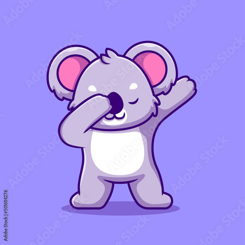 Cute Koala Dabbing Cartoon Vector Icon Illustration. Animal Nature Icon Concept Isolated Premium Vector. Flat Cartoon Style