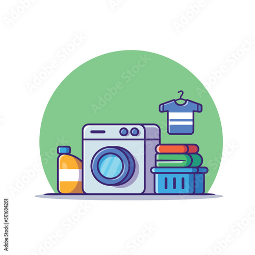 Washing Machine Laundry Set Cartoon Vector Icon Illustration. Technology Fashion Icon Concept Isolated Premium Vector. Flat Cartoon Style