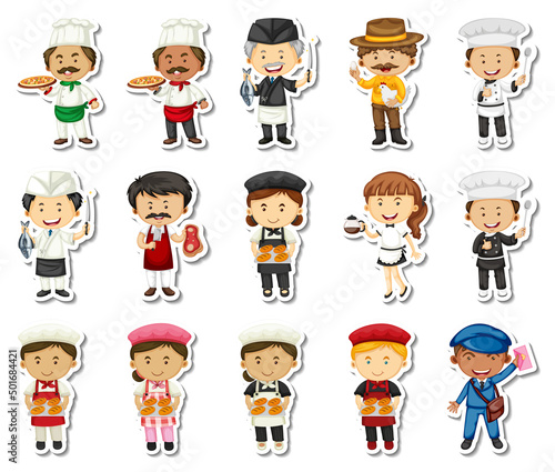 Sticker set of different professions cartoon characters
