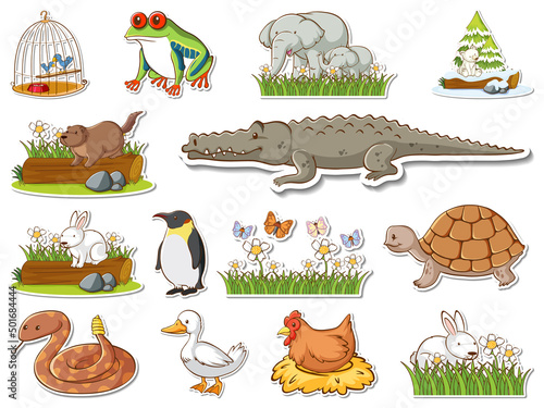 Sticker set of cartoon wild animals
