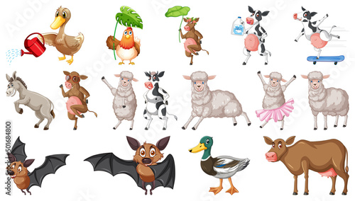 Farm animals on white background