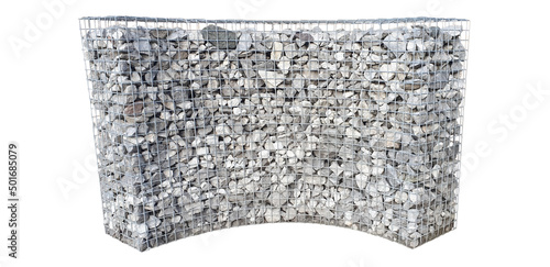 Isolated gray gabion on a white background. Panorama. photo